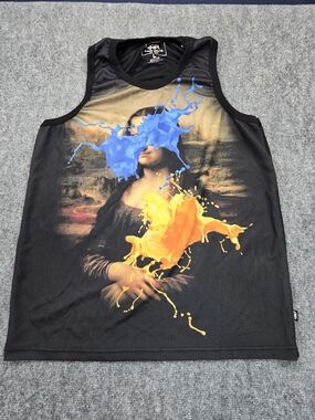 Ecko Unltd Mona Lisa Graphic Tank Top Mens Large Black Paint Splash Streetwear